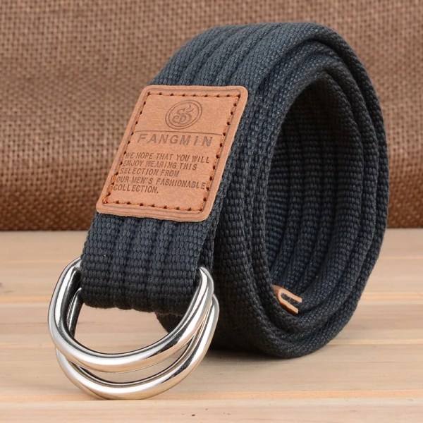 Canvasbälte för män och kvinnor i 20 färger Casual Business Jeans Dubbla Ring Spänne Bälten Utomhusvävd Cinturon dark gray 100cm