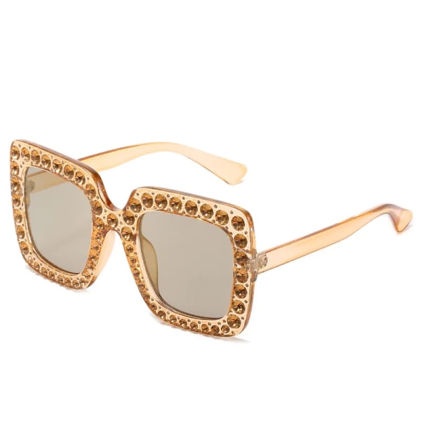 Crystal Square Diamond Solglasögon Kvinnor Oversized Rhinestones Solglasögon Kvinnlig Spegel Mode Lila Blå nyanser Glasögon Brown Gold