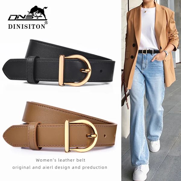 DINISITON Dambälte Äkta läder Damer Tunna Bälten Mode Lyxmärke Högkvalitativa kvinnliga jeans Vindjacka Midjeband Khaki 100cm