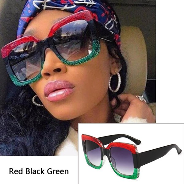 Sexiga fyrkantiga solglasögon Kvinnor Modemärke Oversized solglasögon Kvinna Svart Bruna nyanser för män Dam Lunette Femme Oculos A08 Green Red