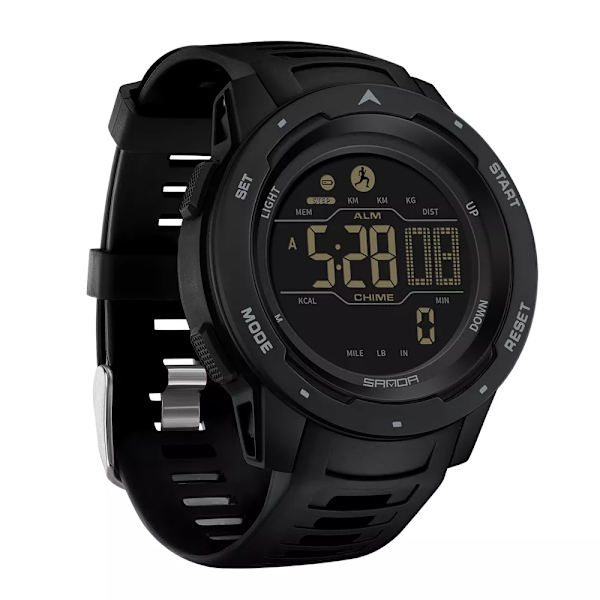 SANDA Märke Herrklockor Sport Stegräknare Kalorier 50M Vattentät LED Digital Watch Militär Armbandsur Relogio Masculino 2145 All Black