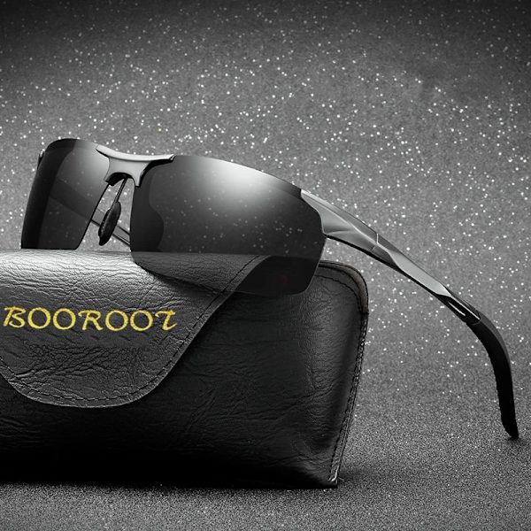 Polariserade solglasögon Herr Aluminium Magnesium Båge Sportsolglasögon Herr Driver Retro UV400 Anti-Green Solglasögon Black Frame Red With Glasses Case