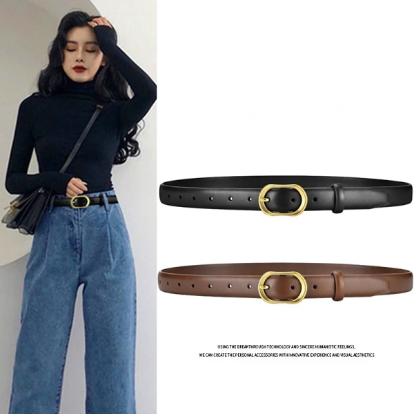Koreanskt mode Enkla tunna bälten Dam Läderbälte Legering Pin Spänne Retro Jeans Bälte Designer Gördel Dam Hög kvalitet Brown  2.3cm 120cm
