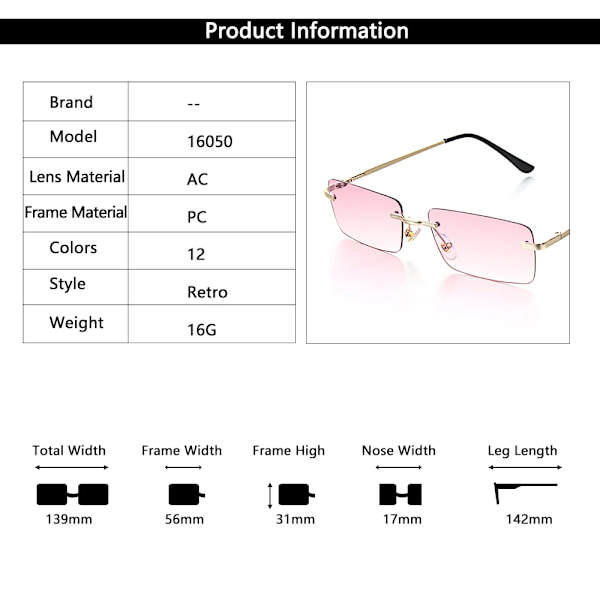 Resestil Bergsklättring Solglasögon För män Kvinnor UV400 nyanser Rektangel utan båge Glasögon Gradient Färger Glasögon Gray