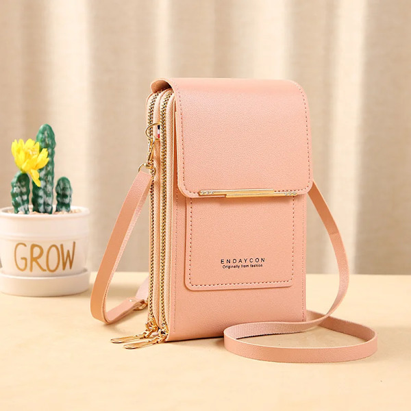 3 stilar kvinnor väskor mjuka läder plånböcker Pekskärm mobiltelefon handväska Crossbody axelrem handväska för dam Pink Touch Screen