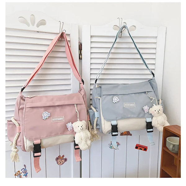 Koreanskt mode Casual Big Bag Student Skolväskor för tonårsflickor Messenger Bag Axelväska Crossbody Väskor Dam White-B with Bear
