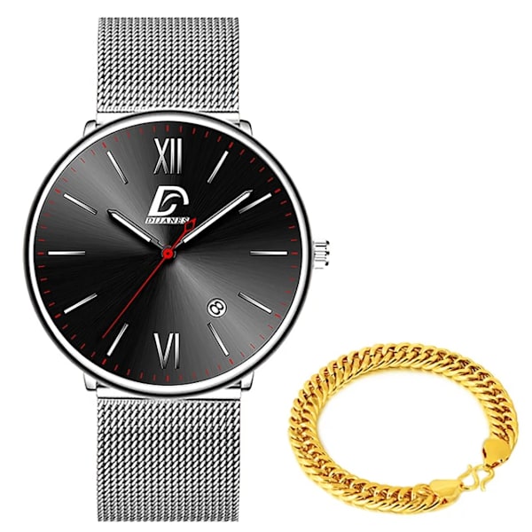 2023 Lyx Herrklockor Guld Armband Rostfritt Stål Mesh Bälte Kvarts Watch Herr Kalender Lysande klocka AS Show 10