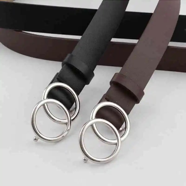 Mode dubbelt runt bälte Guld Silver Spänne Midjebälten För Kvinnor Läderbälte Dam Jeans Klänning Tillbehör ceinture femme white style 2