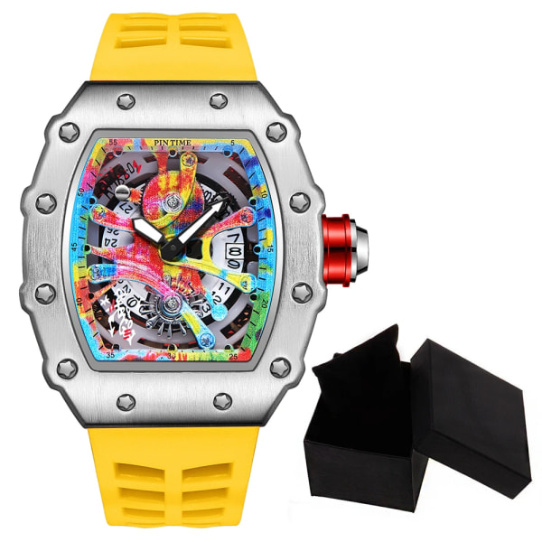 Modern design watch Sport lysande vattentät militärautomatisk watch för man pojkar Silikonrem Tonneau-urtavla QT336-9 with box