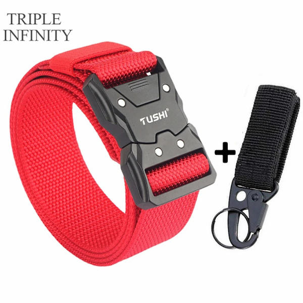 2022 Quick Release Pluggbart spänne Taktiskt bälte Tufft Nylon Militärbälte för män Kamp Slitstarka manliga jeans Midjeband Jakt Red Belt Set 125cm Adjustable