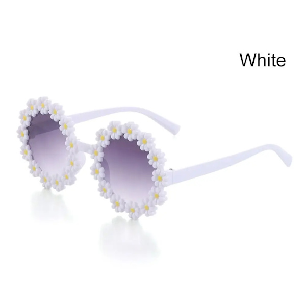 Mode Daisy Flower Solglasögon för kvinnor Retro Blomma Runda Solglasögon Roliga Disco Festival Festglasögon Vuxna Sommarskydd White for Kids