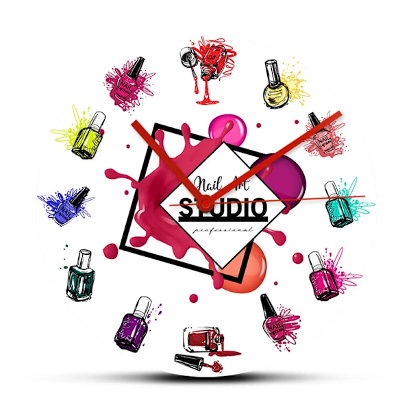 Nail Art Studio Dekorativ Väggklocka Tyst Quartzklocka Haning Väggur Skönhetssalong Dekoration Nagelterapeut Presentidé White Frame With LED