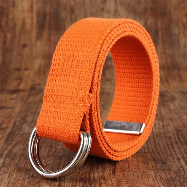 Mode bälte för män/kvinnor D-format dubbelringspänne Enkelt solid bomullscanvas All-match unisex canvasbälten Midjebälte lyx orange 100cm
