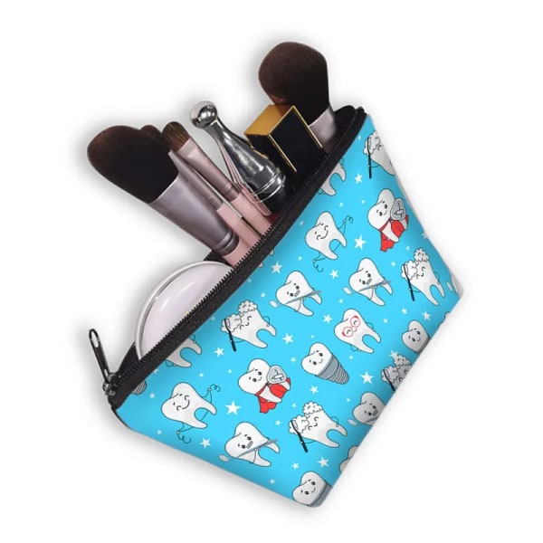 Tecknad Tänder och Tand Fe print Case Kvinnor Makeup Organizer Tandhygienist Flickor Förvaringsväskor Dam Sminkväska shzbyachi12
