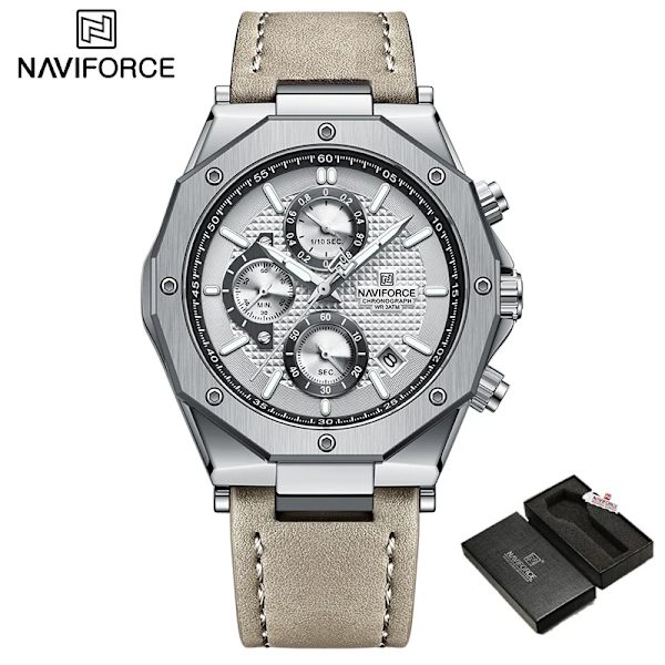 Nya NAVIFORCE klockor Top Lyx Märke Sport Watch Läder Vattentät Business Mode Kronograf Armbandsur Auto Date WIith Box1