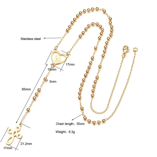 Nextvance Stainless Steel Blessed Virgin Mary Cross Heart Halsband Amulet Pendant Pärlkedja Dam Smycken Bijoux Gold Color