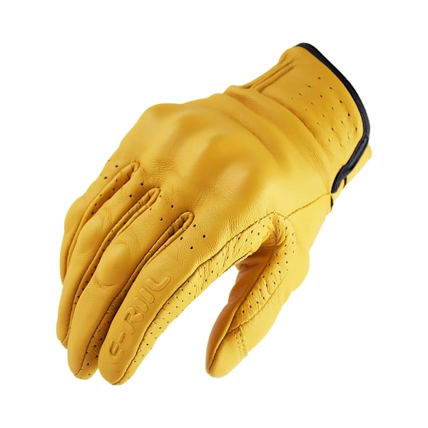 Äkta Läder Retro Motorcykelhandskar Herr Touch Screen Motocrosshandskar Hel Finger Motorcykel Vintage Biker Moto Handskar Gul Yellow XXL