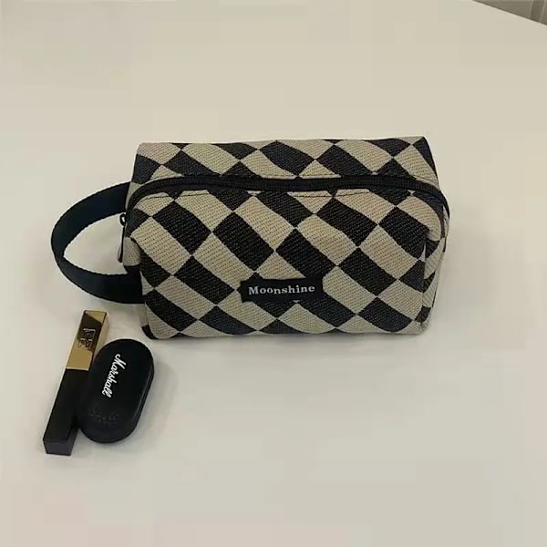 Layrussi Ny Houndstooth kosmetisk väska Klassisk dragkedja Kvinnlig Liten förvaringsväska Casual Bärbar Mini Sminkväska Canvas Handväska Long lines