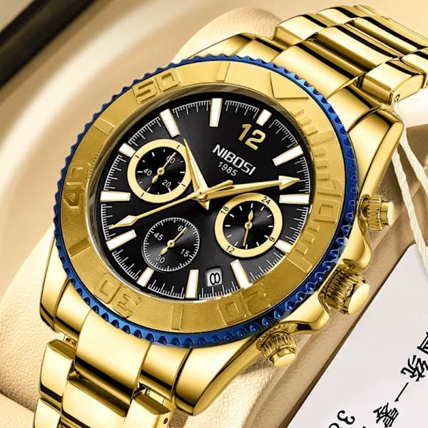 NIBOSI Casual Sport Herrklockor Chronograph Stainless Diver Watch Armbandsur Big Dial Quartz Clock Luminous Relogio Masculino C