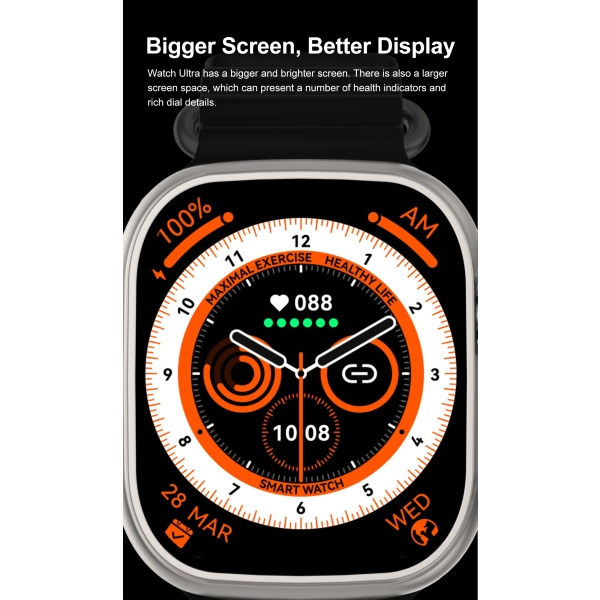 Smartwatch Ultra Series 8 Smart Watch Bluetooth Call Temperatur Mätning av hälsoövervakning Fitness för män kvinnor With Steel Strap(.591)