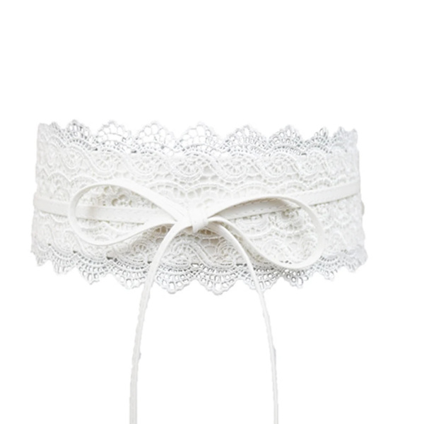 Dam midjeband Bred korsett Spetsbälte Kunstläder Spets Midjeband Damklänning Midjeband Enfärgad Slim Fit Bälten Rosett White