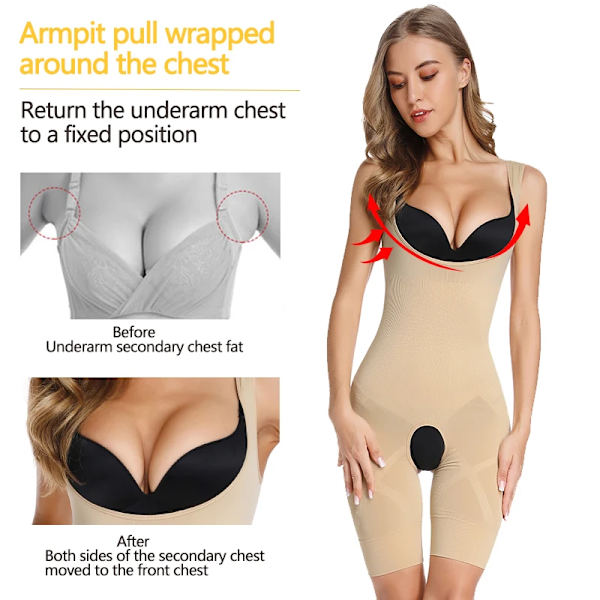 Kvinnor Shapewear Helkroppsformare Bantning Bodysuit Öppen gren Korsett Waist trainer Shaping Underkläder Postpartum Recovery Slida Gray S-M
