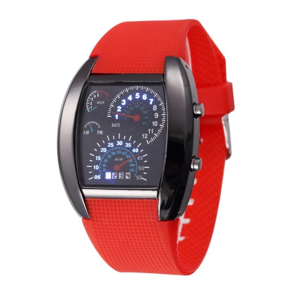 Ny design Casual Led-klockor Cool Car Meter Dial Unisex Black Flash Dot Matrix Racing Watch Sportklocka Hot Orologio Uomo Red