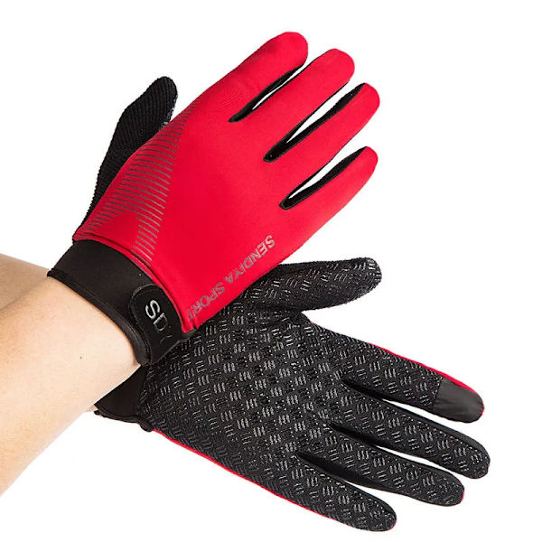 Män Cykelhandskar Full Finger Touch Screen Motorcykel Cykel Mtb Cykel Handskar Gym Träningshandskar Utomhusfiske Hand Guantes Black Red M