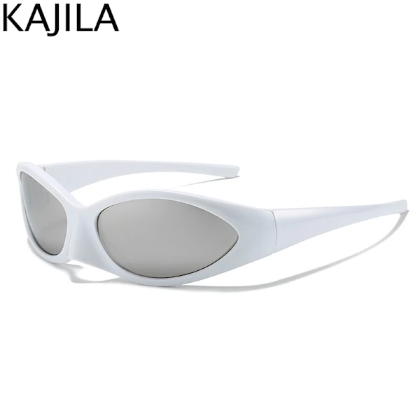 Rektangel Sportsolglasögon Dam Män Retro Punk Trendiga 2000-talssolglasögon för damer Cykelglasögon Y2K utomhusglasögonskydd White Silver With a screwdriver