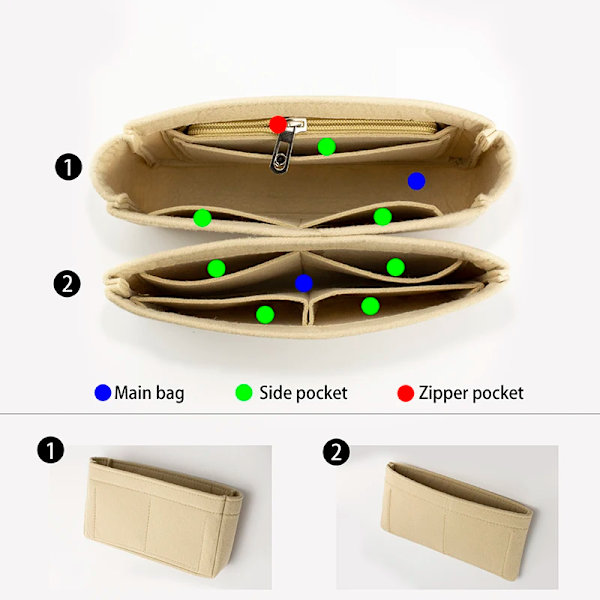 TINBERON Fit For Messenger Bag Inner Bag Förvaring Kosmetisk Bärbar Reseinsats Organizer Stor kapacitet Filt Sminkväska foder Apricot