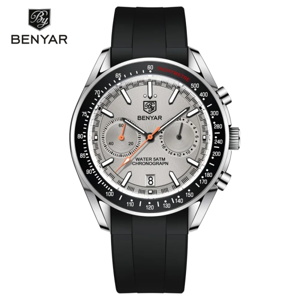 2023 Ny BENYAR Watch för män Lyx kvarts kronograf herrklockor Sport Vattentät Automatisk självlysande klocka Reloj Hombre Silver Black