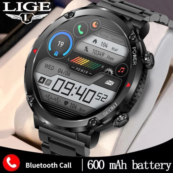 LIGE Smart Watch Herr 1,6 tum Full Touch Armband Health Monitor Sportklockor Bluetooth Call Smart Clock Herr Smartwatch Green 600mA-Bluetooth call