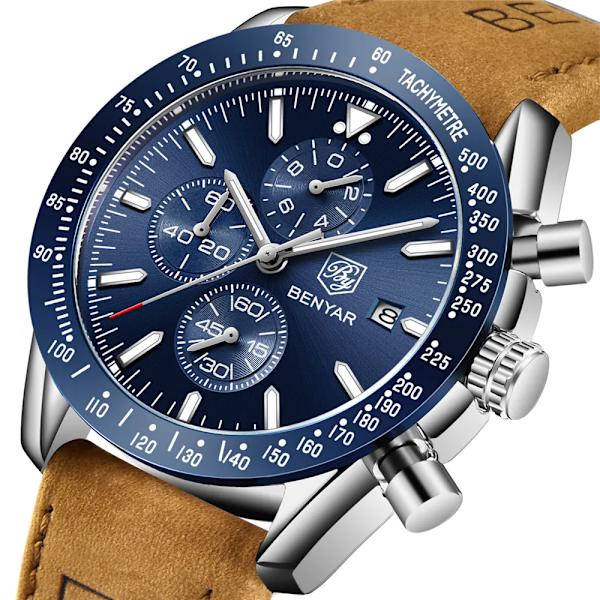 BENYAR 2021 Ny watch Business helstål kvarts Toppmärke Lyx Casual Vattentät Sport Man Armbandsur Relogio Masculino Brown Silve Black B