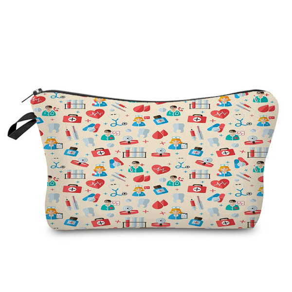 Sjuksköterska Blommig printed stil Kosmetisk väska Kvinnor Nödvändig sminkväska Linne Dragkedja Resor Toalettartiklar Organizer Väska Case L