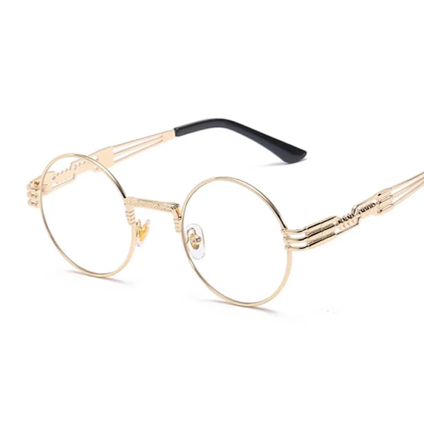 Steampunk Solglasögon Kvinna Runda Glasögon Man Lins Unisex Vintage Retrostil Punk Solglasögon Kvinna Oculos De Sol Gold