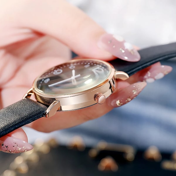 Nytt mode enkelt digitalt ansiktsläderbälte Watch Rund Fritidsstudent Kvartsklocka Watch Matchande armbandsur för kvinnor 1-Brown