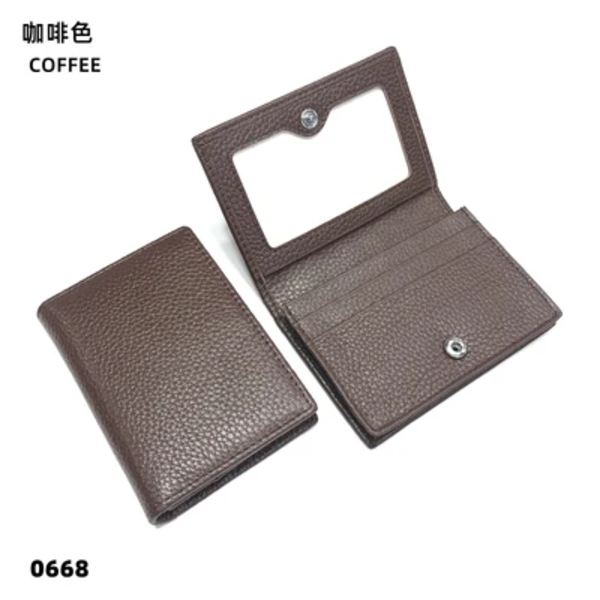 Visitkortshållare Dam Bifold Läder Kreditkortsfodral Case Anpassad Män Ko Äkta Läder Coffee