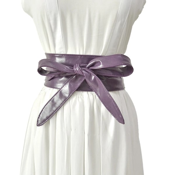 Kvinnor Snörning Pu-läderbälte Nytt Bowknot Bälten Längre Bred Bind Midjeband Slips Rosett Dam Klänning Dekoration Mode 2022 Purple one size