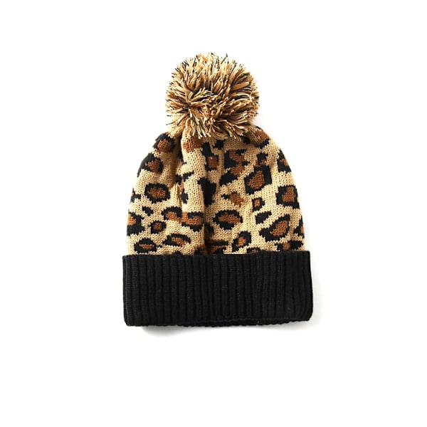 4-färgad stickad leopardmönstrad mössa med pompom - Trendig, varm och med pompomtryck - Vintermössa för kvinnor - Modepresent B