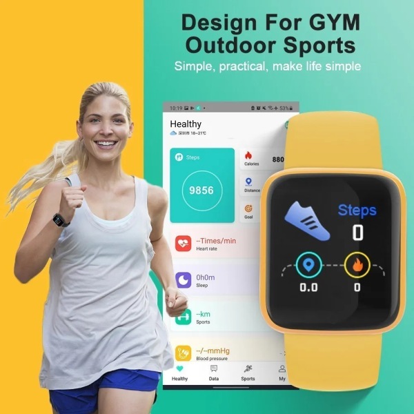 Smart Watch Kids Bluetooth Fitness Tracker Macaron Smartwatch för män Kvinnor Blodtryckssmart armband för Android IOS black