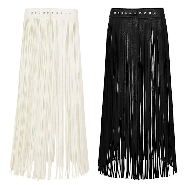 TiaoBug Mode Dam konstläder Hippy Boho Fringe Tofs Kjol Dam Sele Bälte Harajuku Midjeband Punk Gothic Rave Bälte Beige L