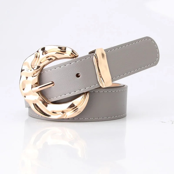 Mode Flerfärgat Pu Läder Kvinna Bälten Jeans Klassisk Retro Guld Runt Spänne Kvinnlig Pin Lyx Punk Gothic Midjeband gray belt 106cm