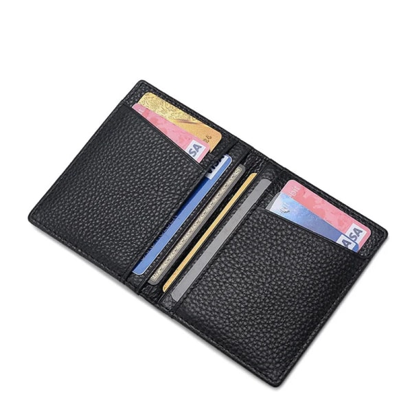 Supersmal mjuk plånbok 100 % äkta läder Mini kreditkortsplånbok Plånbok Korthållare Herrplånbok Tunn Liten Black