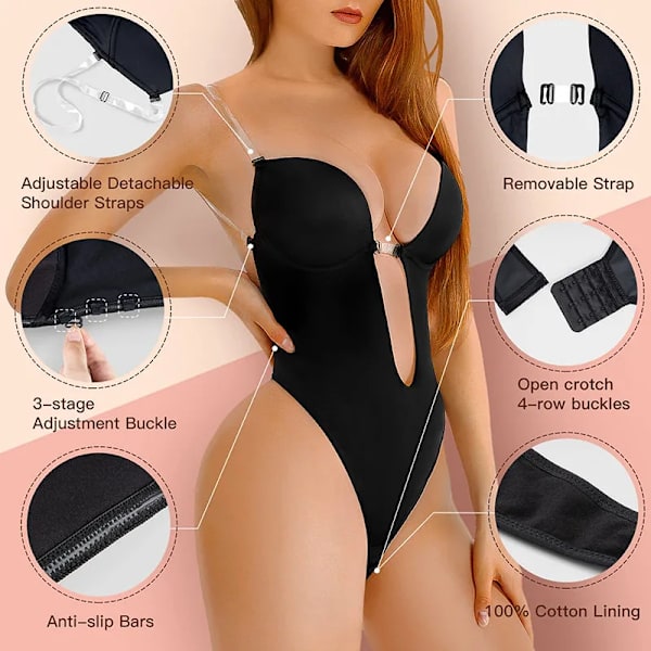 Osynliga underkläder för rygglös klänning Djup V-ringad U-doppare stringtrosa Body Shapewear Transparenta BH-band Sömlös korsett-BH Beige M