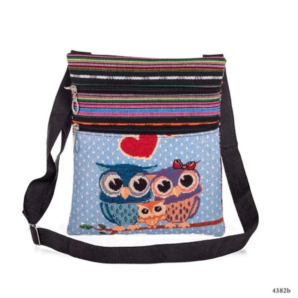 Miyahouse Casual Liten Dubbel Dragkedja Messenger Bag Kvinnor Tecknad Uggla Printed Flap Bag Axelväska Damer 4382b