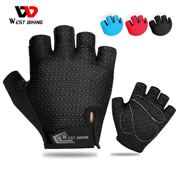 WEST BIKING Half Finger Cykelhandskar Antislip Motorcykel MTB Road Bike Handskar Män Sport Fitness Cykel Fingerlösa handskar Black XXL