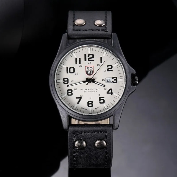 Casual läderrem Nummerskiva Quartz Armbandsur Mode Herrklockor för Man Enkel Sport Stil Man Klocka relogio masculino black white