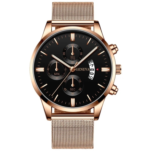 Mode Herr Sportklockor Lyx Herr Rostfritt stål Quartz Watch för Man Business Casual Watch Mesh Rose Gold