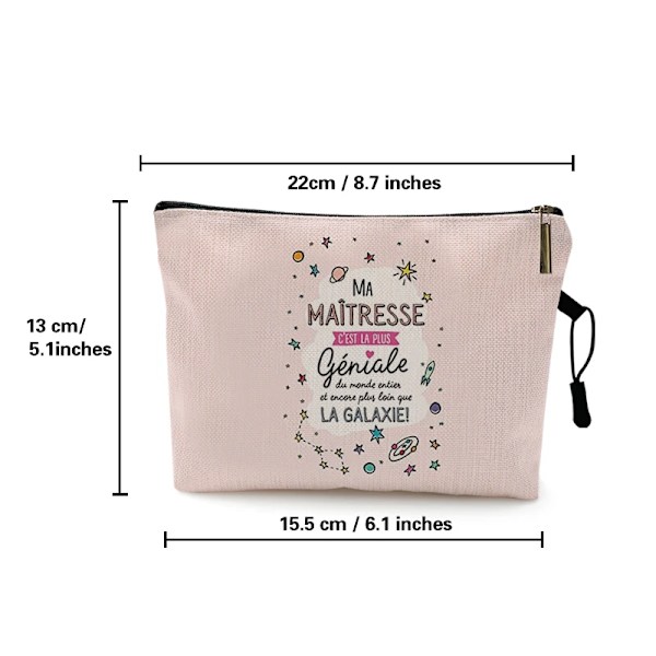 Super Atsem Merci Maitresse Print Kosmetisk väska Dam Sminkpåse Resor Toalettartiklar Organizer Lärarens dag Examen Present Pattern 4 22 x 13 CM
