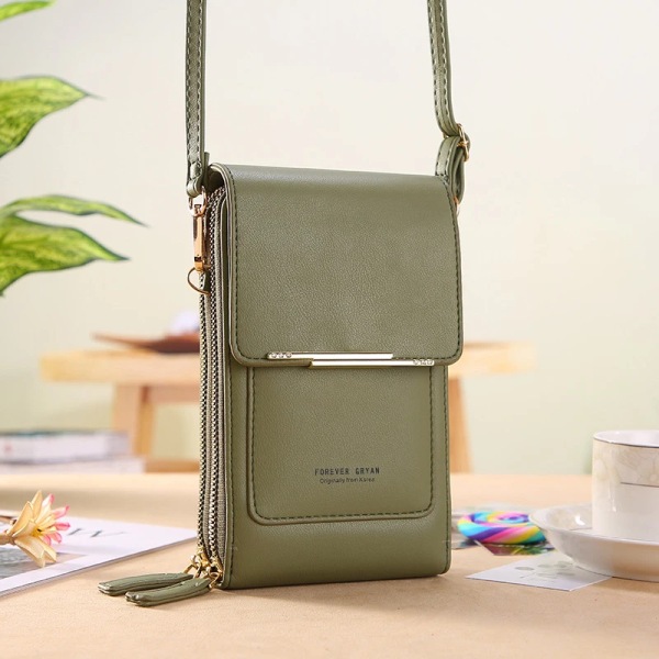 Nya Kvinnliga Handväskor Kvinnliga Pu Läder Axelväskor Pekskärm Telefonväska Crossbody-väska Handväska med stor kapacitet Army Green